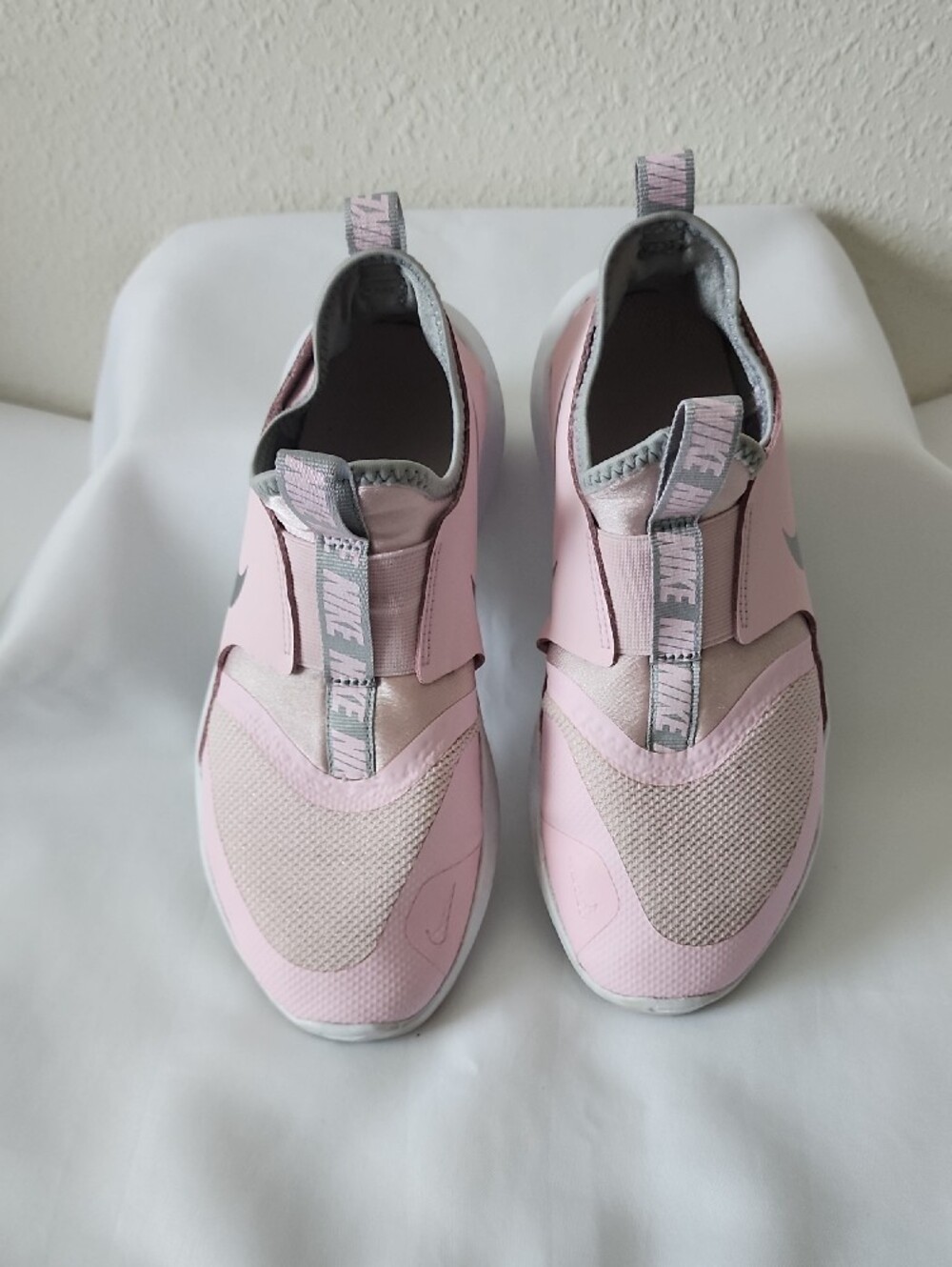 Nike Kids Light Pink Slip-On Sneakers with Silver Swoosh - Picture 2 of 7